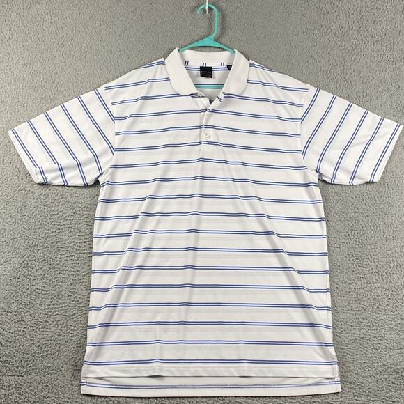 Dunning Golf Performance Polo Shirt Men's 2XL Blue White Striped Causal Preppy - Picture 1 of 10
